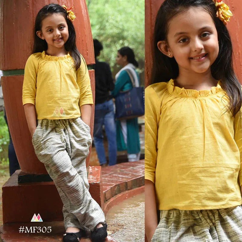 Yellow Khadi Kids Top And Bottom Set