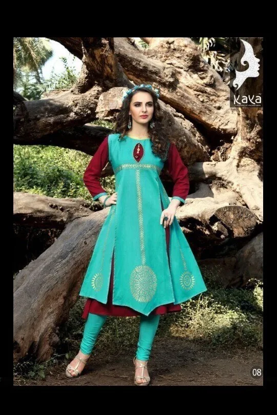 Kaya Green and Red Designer Kurti Set