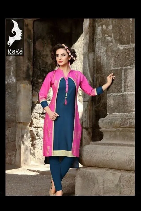 Kaya Pink Blue Designer Kurti Set
